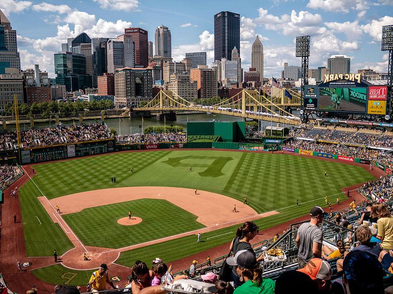 A view of PNC Park with the city skyline in the background